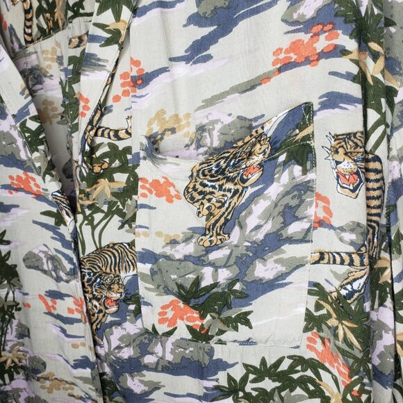 Urban Outfitters Mens Sz S Tiger Patterned Beachy Button Front Collared Shirt - Picture 5 of 8